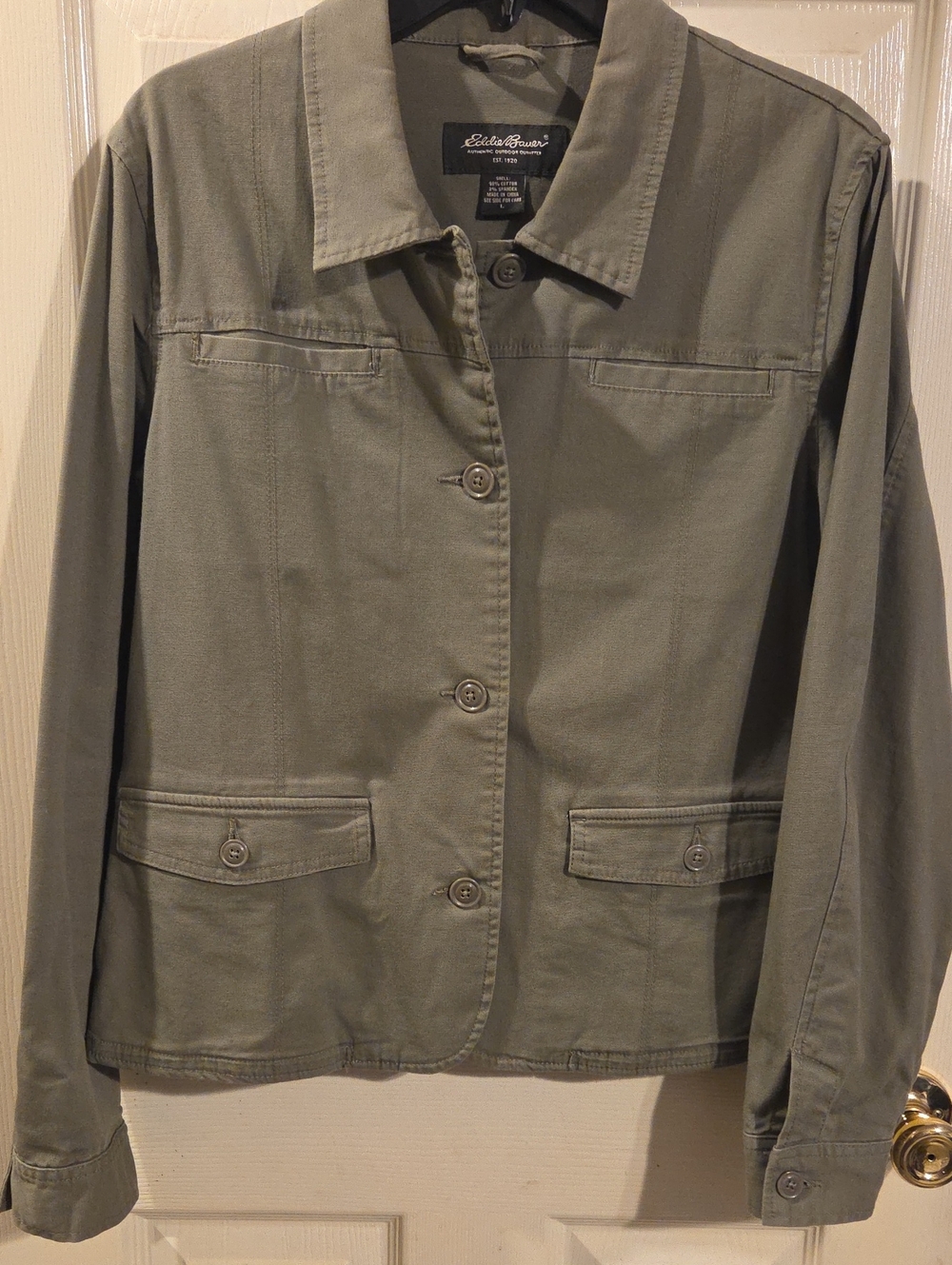Vintage Eddie Bauer Olive Utility Button-Front Canvas Jacket
